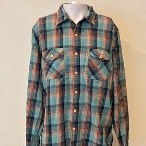J Crew 2000's Heavyweight Flannel Long Sleeve Mens Shirt XL Blue Plaid Casual